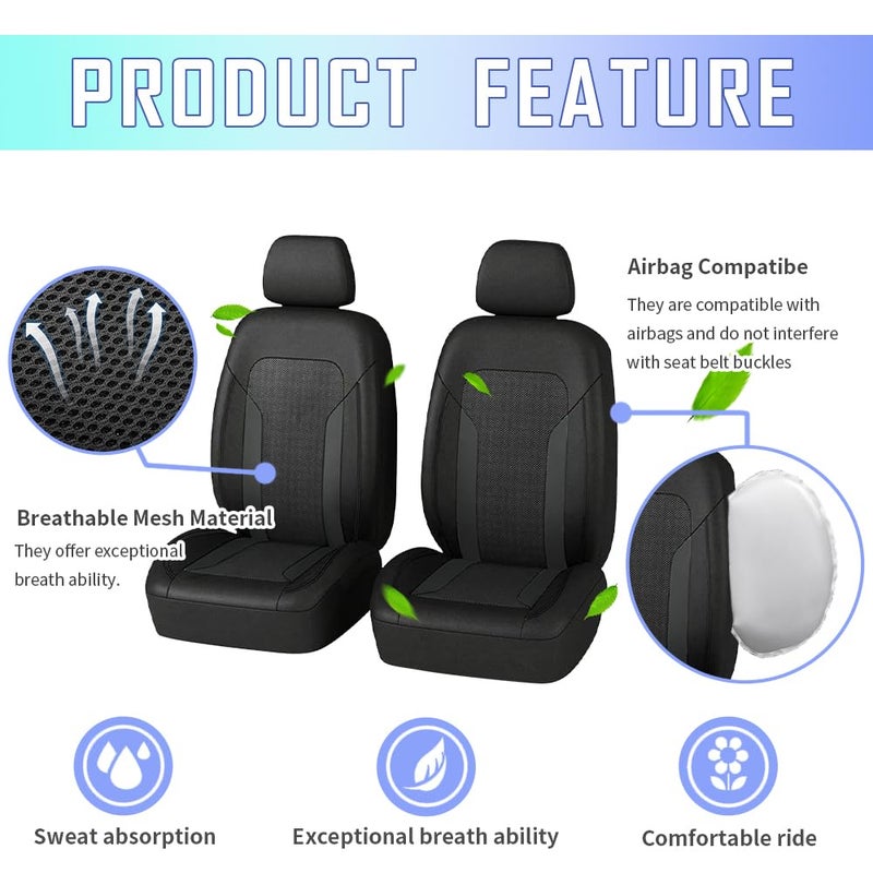carleef 4PCS Cooling Car Seat Covers Breathable Front Seat Covers with Mesh Construction and Foam Padding Car Seat Protector to Reduce Back Sweating Universal Car Interior for Car SUV (Black) - Image 3
